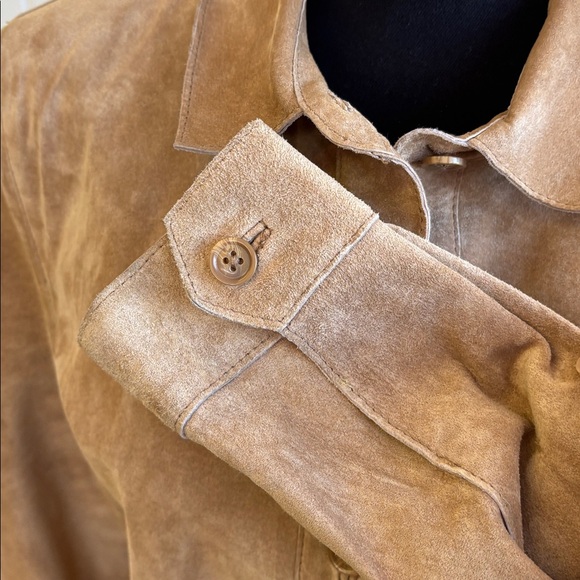 Issac Mizrahi Suede Tan Leather Jacket Shirt Shacket Women’s Size XL - Picture 9 of 16